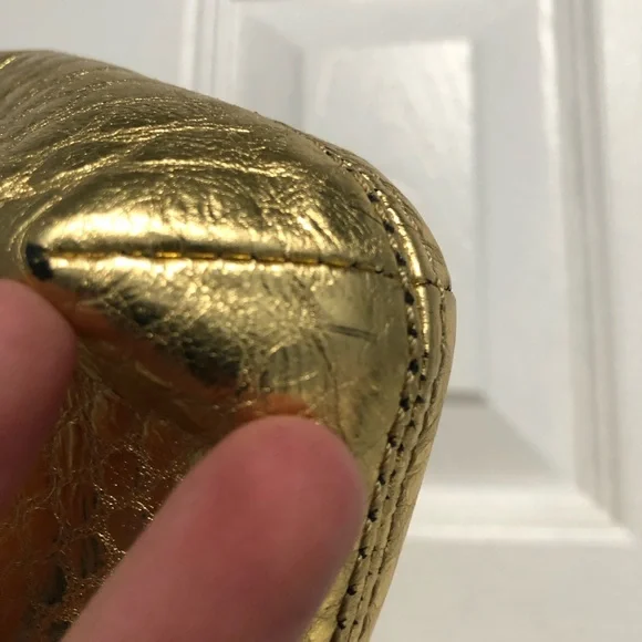 Michael Kors Berkeley Metallic Gold Leather Snakeskin Print Clutch Bag - Picture 6 of 12